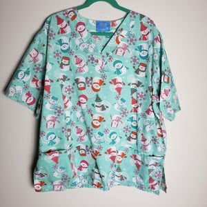 The Scrub Co 2XL Top Snowmen Snowflakes Winter